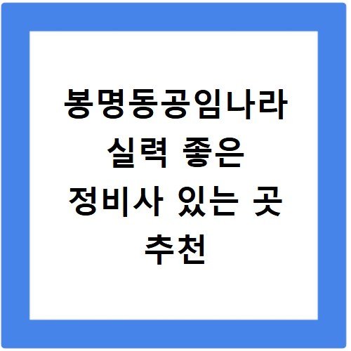 봉명동공임나라 실력 좋은 정비사 있는 곳 추천