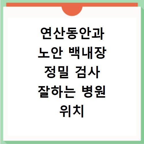 연산동안과 노안 백내장 정밀 검사 잘하는 병원 위치 정보